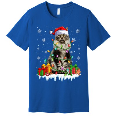 Maine Coon Cat Xmas Light Christmas Kitten Lover Funny Gift Premium T-Shirt