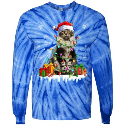 Maine Coon Cat Xmas Light Christmas Kitten Lover Funny Gift Tie-Dye Long Sleeve Shirt