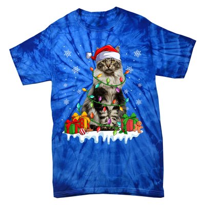 Maine Coon Cat Xmas Light Christmas Kitten Lover Funny Gift Tie-Dye T-Shirt