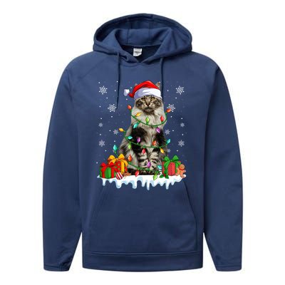 Maine Coon Cat Xmas Light Christmas Kitten Lover Funny Gift Performance Fleece Hoodie