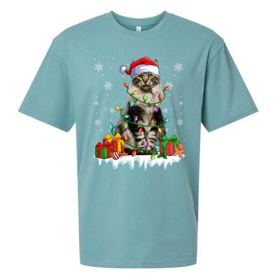 Maine Coon Cat Xmas Light Christmas Kitten Lover Funny Gift Sueded Cloud Jersey T-Shirt