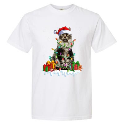 Maine Coon Cat Xmas Light Christmas Kitten Lover Funny Gift Garment-Dyed Heavyweight T-Shirt