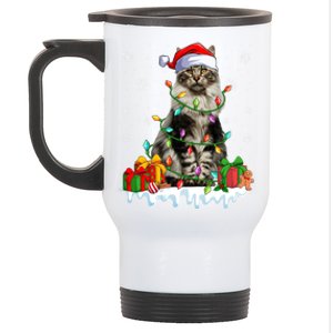 Maine Coon Cat Xmas Light Christmas Kitten Lover Funny Gift Stainless Steel Travel Mug