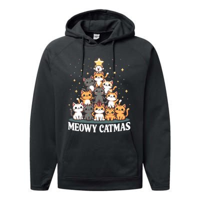 Meowy Catmas Cat Christmas Tree Xmas Funny Santa Performance Fleece Hoodie