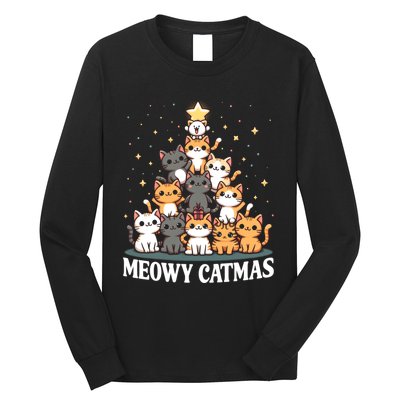 Meowy Catmas Cat Christmas Tree Xmas Funny Santa Long Sleeve Shirt