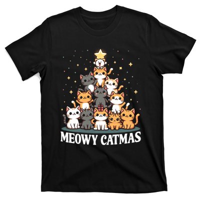 Meowy Catmas Cat Christmas Tree Xmas Funny Santa T-Shirt