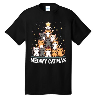 Meowy Catmas Cat Christmas Tree Xmas Funny Santa Tall T-Shirt