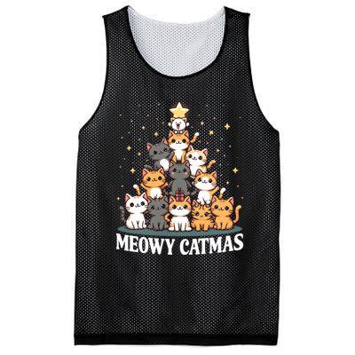 Meowy Catmas Cat Christmas Tree Xmas Funny Santa Mesh Reversible Basketball Jersey Tank