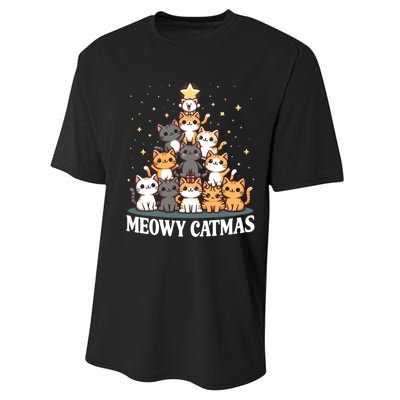 Meowy Catmas Cat Christmas Tree Xmas Funny Santa Performance Sprint T-Shirt