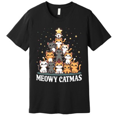 Meowy Catmas Cat Christmas Tree Xmas Funny Santa Premium T-Shirt