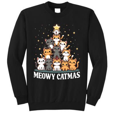 Meowy Catmas Cat Christmas Tree Xmas Funny Santa Tall Sweatshirt