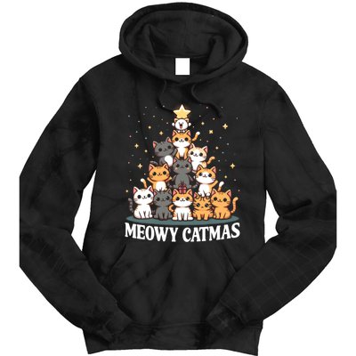 Meowy Catmas Cat Christmas Tree Xmas Funny Santa Tie Dye Hoodie