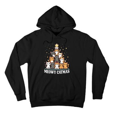 Meowy Catmas Cat Christmas Tree Xmas Funny Santa Tall Hoodie