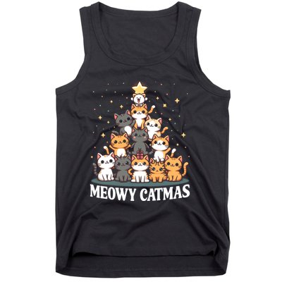 Meowy Catmas Cat Christmas Tree Xmas Funny Santa Tank Top