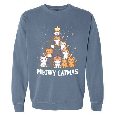 Meowy Catmas Cat Christmas Tree Xmas Funny Santa Garment-Dyed Sweatshirt