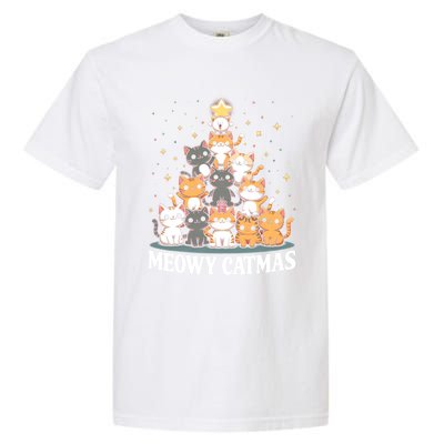 Meowy Catmas Cat Christmas Tree Xmas Funny Santa Garment-Dyed Heavyweight T-Shirt