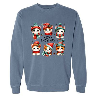 Meowy Christmas Cats Cute Merry Xmas Kitten Cat Graphic Gift Garment-Dyed Sweatshirt