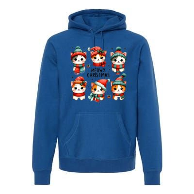 Meowy Christmas Cats Cute Merry Xmas Kitten Cat Graphic Gift Premium Hoodie