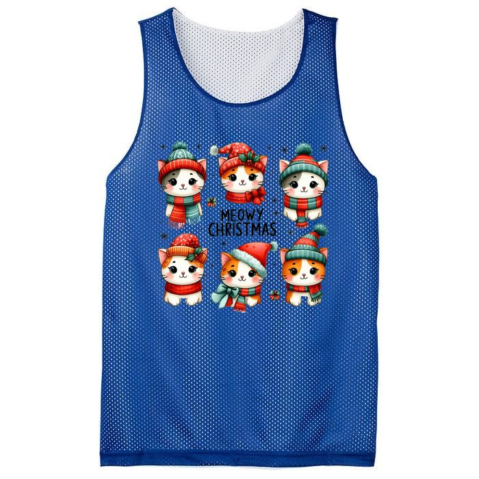 Meowy Christmas Cats Cute Merry Xmas Kitten Cat Graphic Gift Mesh Reversible Basketball Jersey Tank