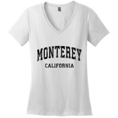 Monterey California Ca Vintage Varsity Sports Design Women's V-Neck T-Shirt