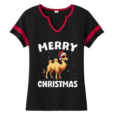 Merry Christmas Camel Merry Xmas Funny Ladies Halftime Notch Neck Tee