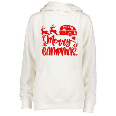 Merry Campmas Camping Christmas Funny Camper Reindeer Gift Womens Funnel Neck Pullover Hood