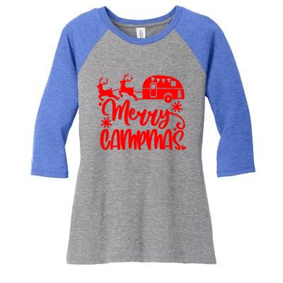 Merry Campmas Camping Christmas Funny Camper Reindeer Gift Women's Tri-Blend 3/4-Sleeve Raglan Shirt