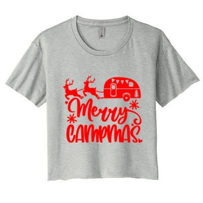 Merry Campmas Camping Christmas Funny Camper Reindeer Gift Women's Crop Top Tee