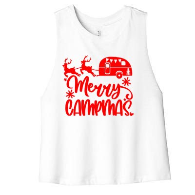 Merry Campmas Camping Christmas Funny Camper Reindeer Gift Women's Racerback Cropped Tank