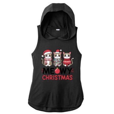 Meowy Christmas Cute Cat Merry Xmas Holiday Graphic Gift Ladies PosiCharge Tri-Blend Wicking Draft Hoodie Tank