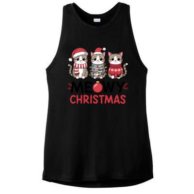 Meowy Christmas Cute Cat Merry Xmas Holiday Graphic Gift Ladies PosiCharge Tri-Blend Wicking Tank