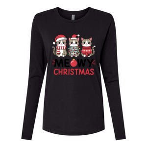 Meowy Christmas Cute Cat Merry Xmas Holiday Graphic Gift Womens Cotton Relaxed Long Sleeve T-Shirt