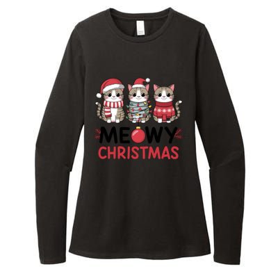 Meowy Christmas Cute Cat Merry Xmas Holiday Graphic Gift Womens CVC Long Sleeve Shirt