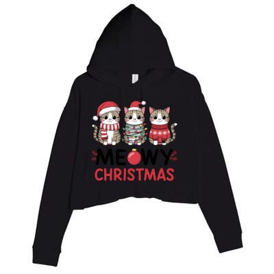 Meowy Christmas Cute Cat Merry Xmas Holiday Graphic Gift Crop Fleece Hoodie