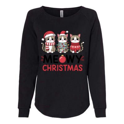 Meowy Christmas Cute Cat Merry Xmas Holiday Graphic Gift Womens California Wash Sweatshirt