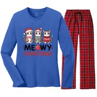 Meowy Christmas Cute Cat Merry Xmas Holiday Graphic Gift Women's Long Sleeve Flannel Pajama Set 