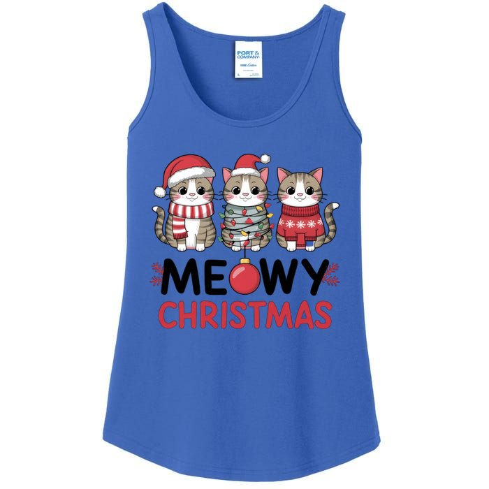 Meowy Christmas Cute Cat Merry Xmas Holiday Graphic Gift Ladies Essential Tank