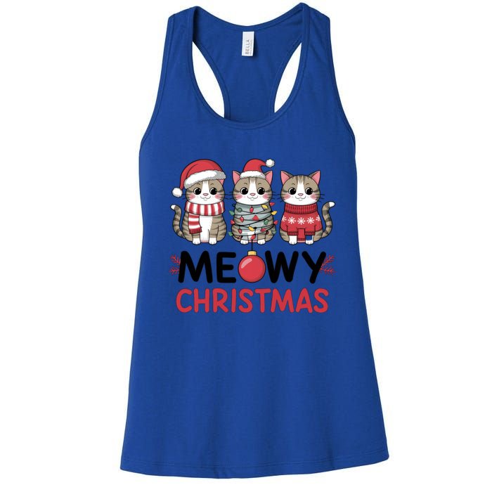 Meowy Christmas Cute Cat Merry Xmas Holiday Graphic Gift Women's Racerback Tank