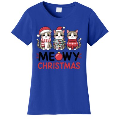 Meowy Christmas Cute Cat Merry Xmas Holiday Graphic Gift Women's T-Shirt