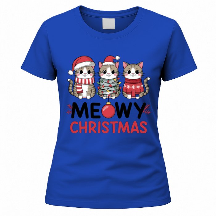 Meowy Christmas Cute Cat Merry Xmas Holiday Graphic Gift Women's T-Shirt