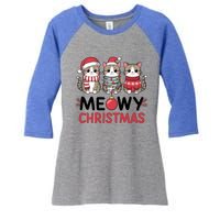 Meowy Christmas Cute Cat Merry Xmas Holiday Graphic Gift Women's Tri-Blend 3/4-Sleeve Raglan Shirt