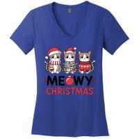 Meowy Christmas Cute Cat Merry Xmas Holiday Graphic Gift Women's V-Neck T-Shirt