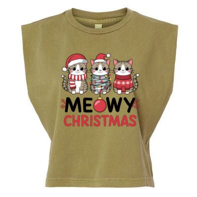 Meowy Christmas Cute Cat Merry Xmas Holiday Graphic Gift Garment-Dyed Women's Muscle Tee