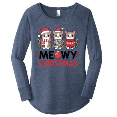 Meowy Christmas Cute Cat Merry Xmas Holiday Graphic Gift Women's Perfect Tri Tunic Long Sleeve Shirt