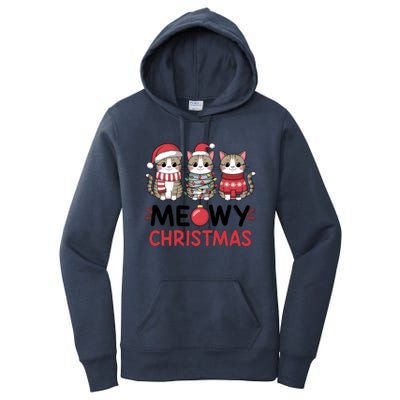 Meowy Christmas Cute Cat Merry Xmas Holiday Graphic Gift Women's Pullover Hoodie