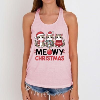 Meowy Christmas Cute Cat Merry Xmas Holiday Graphic Gift Women's Knotted Racerback Tank