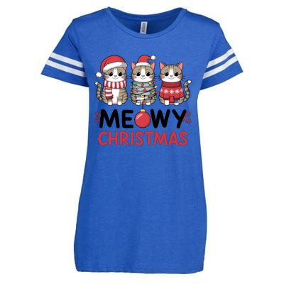 Meowy Christmas Cute Cat Merry Xmas Holiday Graphic Gift Enza Ladies Jersey Football T-Shirt