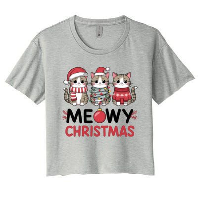 Meowy Christmas Cute Cat Merry Xmas Holiday Graphic Gift Women's Crop Top Tee