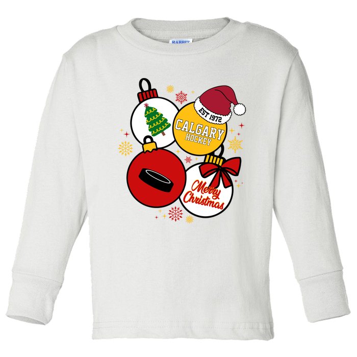 Merry Christmas Calgary Hockey Est 1972 Toddler Long Sleeve Shirt