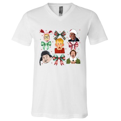 Merry Christmas Coquette Bow Comedy Movie Kevin Buddy Ralphie V-Neck T-Shirt